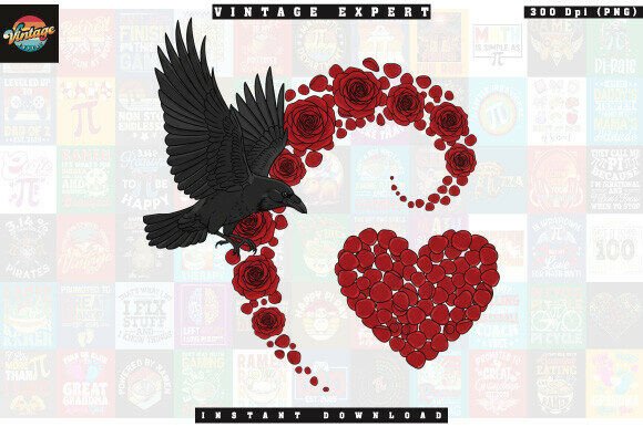 Download Gothic Crow and Rose Petal Heart Clipart - Heart clipart Collection